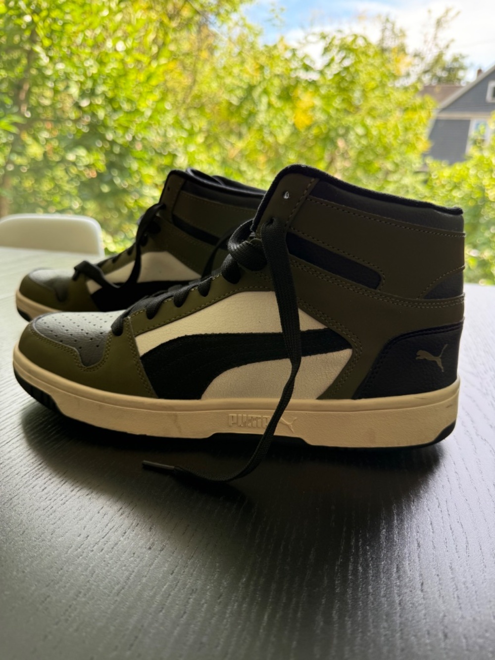 Puma Rebound LayUp Mid Olive Green Black White Sneakers Men's 10.5 EU 44